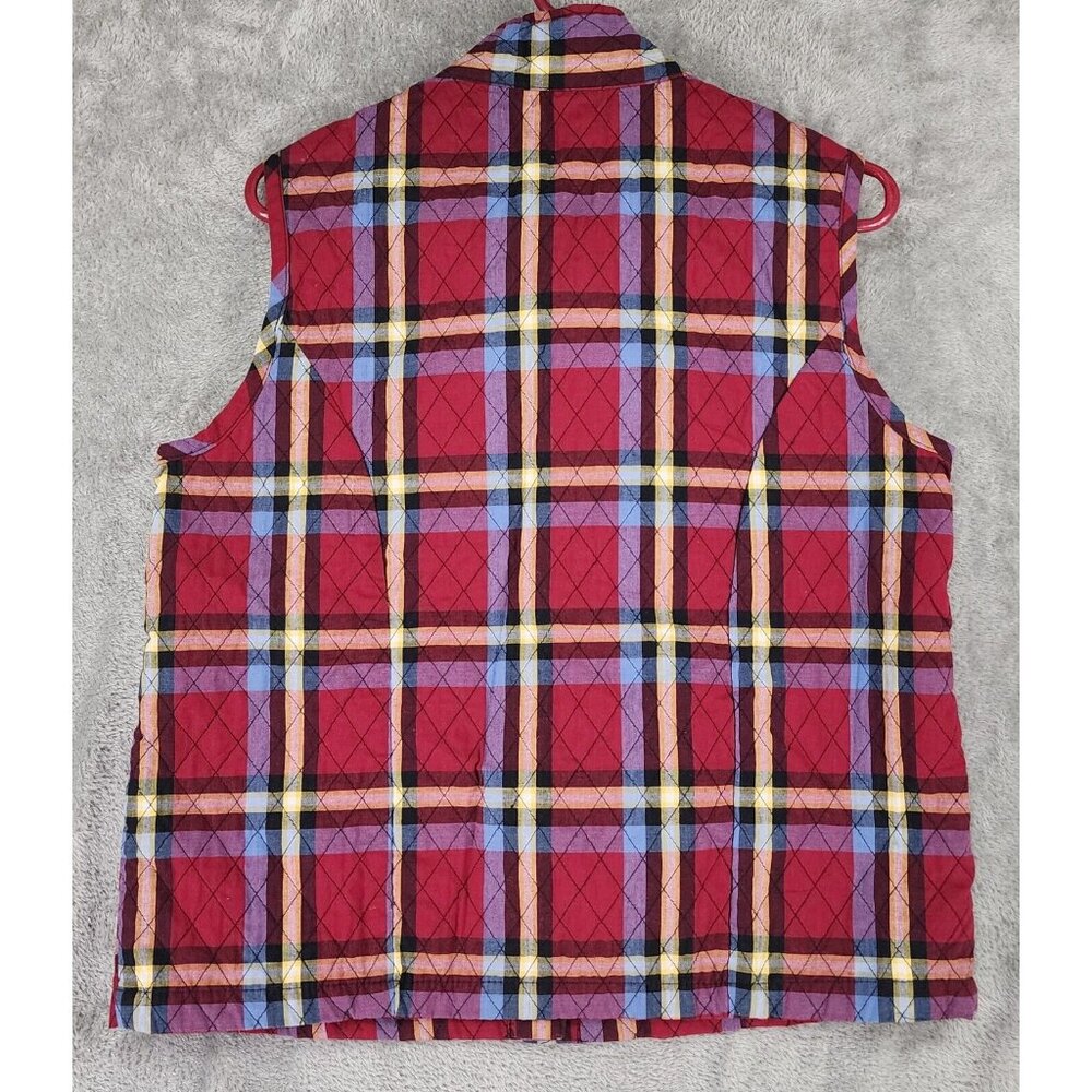 Rebecca Malone Vest Womens Medium Red Plaid Quilted Snap On Sleeveless Vintage - Picture 2 of 11